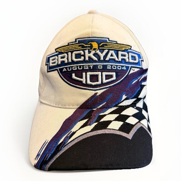 Vintage Brickyard 400 August 8 2004 Mens White Adjustable Strapback Hat Cap - Picture 1 of 9